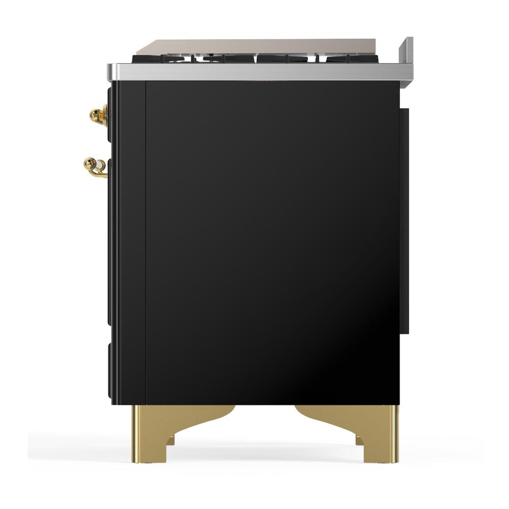 Ilve UM36FQNR3BKGLP Ilve Um36Fqnr3Bkglp Majestic Iii 36 Inch Dual Fuel Range With 6 Black Brass Burners And Griddle, Dual Function Burner Up To 25,000 Btu (Solid Door, Glossy Black, Brass, Liquid Propane)