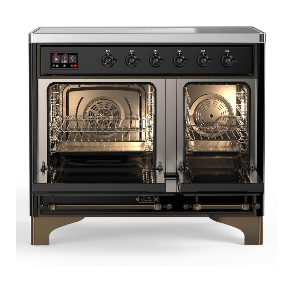 Ilve UMDIB40QNR3BKB Ilve Umdib40Qnr3Bkb Majestic Iii 40 Inch Induction Range With 6 Elements, 3.82 Cu. Ft. Total Oven Capacity (Solid Door, Glossy Black, Burnished)