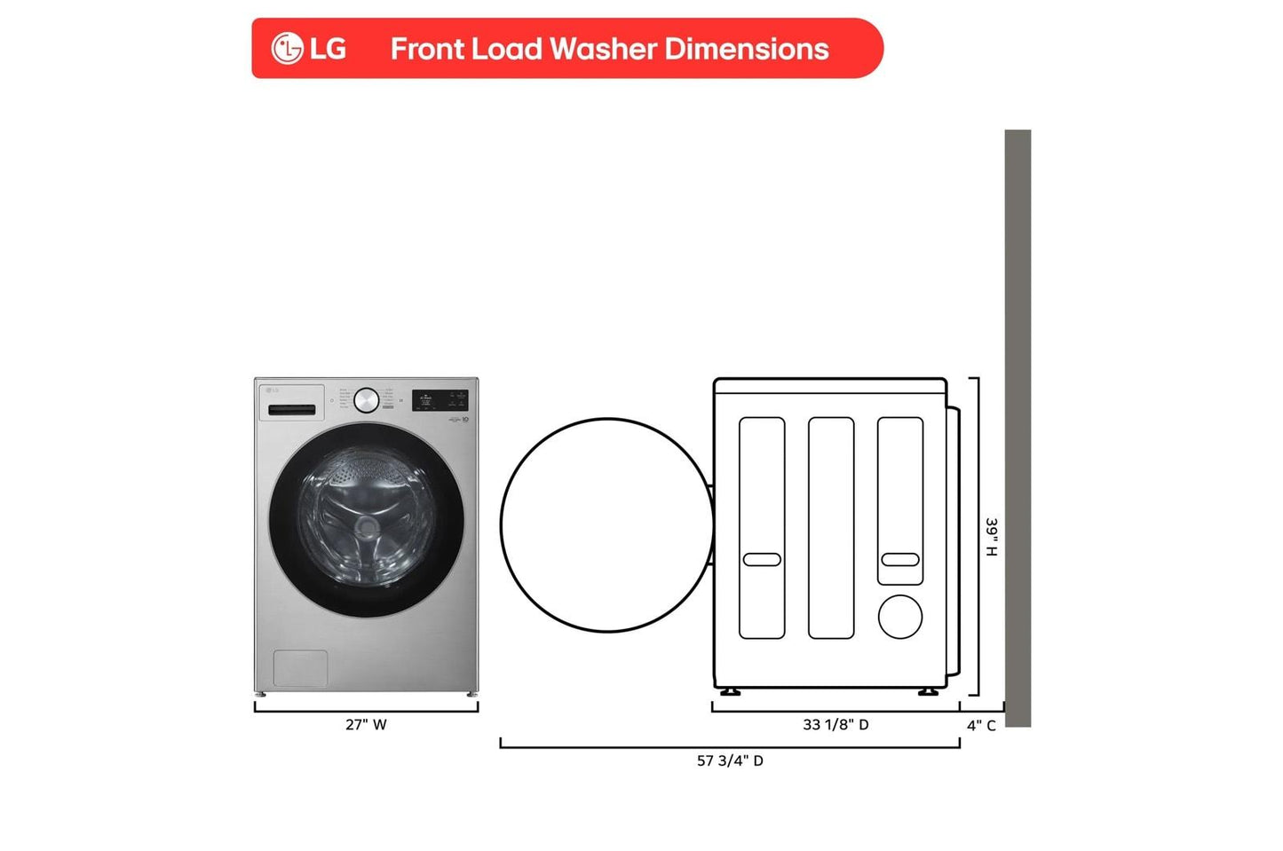 Lg WM5800HVA 5.0 Cu. Ft. Mega Capacity Smart Front Load Washer With Turbowash® 360(Degree), Built-In Intelligence And Hybrid Electronic Controls With Lcd Display