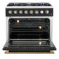 Forno FFSGS627736BLK Marco 36-Inch Gas Range Black & Antique Brass Design, 6 Burners 67,000 Btu, 5.36 Cu.Ft. Convection Oven