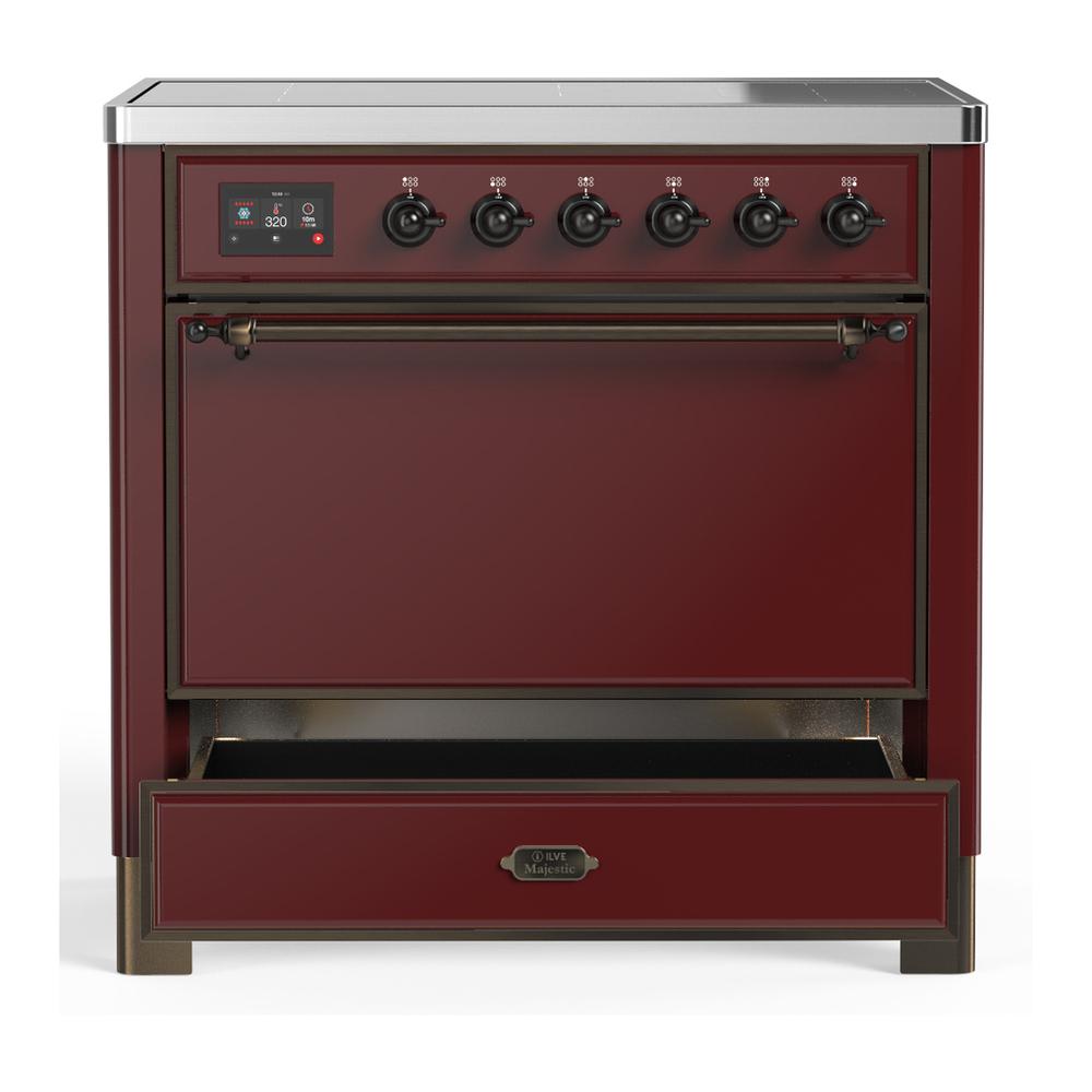 Ilve UMIB36QNR3BUB Ilve Umib36Qnr3Bub Majestic Iii 36 Inch Induction Range With 6 Elements, 3.5 Cu. Ft. Total Oven Capacity (Solid Door, Burgundy, Burnished)