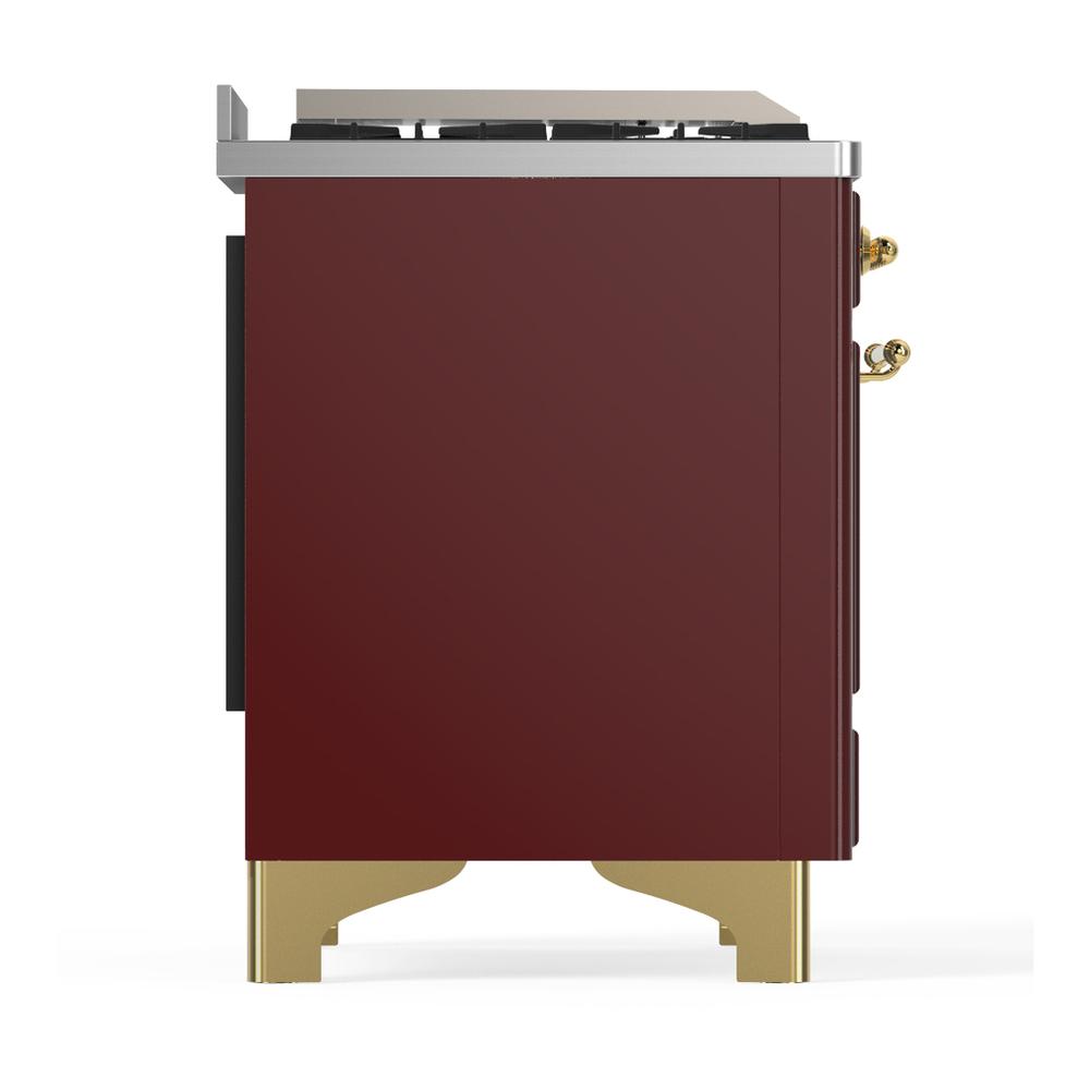 Ilve UMD40FNR3BUG Ilve Umd40Fnr3Bug Majestic Iii 40 Inch Dual Fuel Range With 6 Burners And Griddle, Dual Function Burner Up To 25,000 Btu (Natural Gas, Triple Glass Door, Burgundy, Brass)