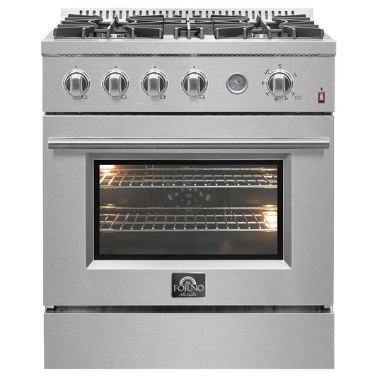 Forno FFSGS627730 Marco 30-Inch Gas Range Stainless Steel, 4 Burners 37,000 Btu, 4.32 Cu.Ft. Convection Oven