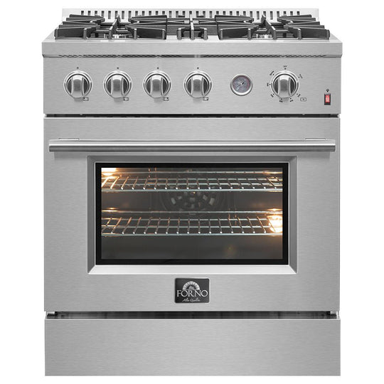 Forno FFSGS627730 Marco 30-Inch Gas Range Stainless Steel, 4 Burners 37,000 Btu, 4.32 Cu.Ft. Convection Oven