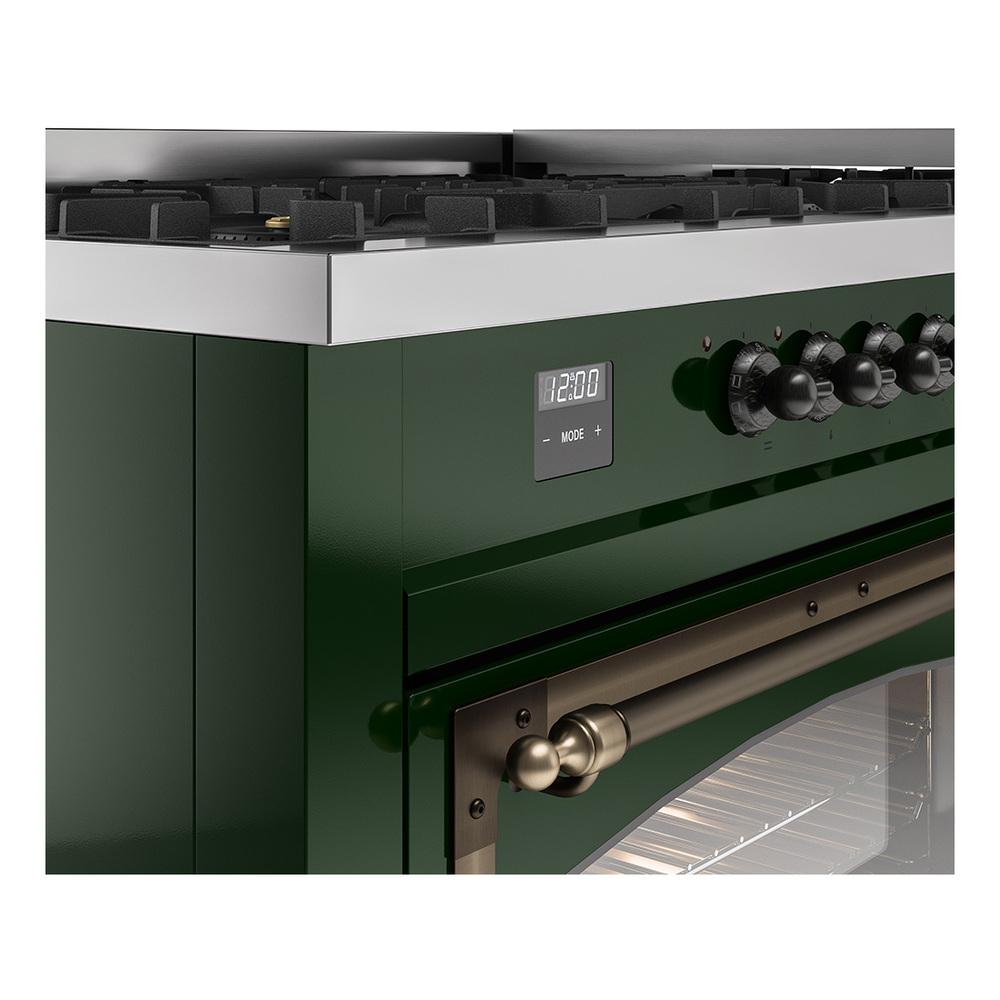 Ilve UN60FNMPEGBLP Ilve Un60Fnmpegblp Nostalgie Ii Noblesse 60" Dual Fuel Range (9 Sealed Burners + Griddle, Liquid Propane, Triple Glass Door, Emerald Green, Burnished)