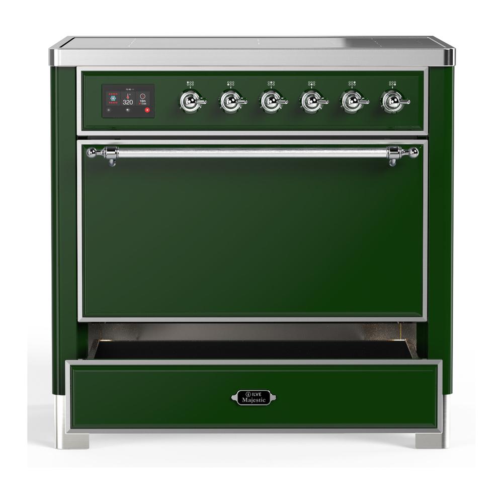 Ilve UMIB36QNR3EGC Ilve Umib36Qnr3Egc Majestic Iii 36 Inch Induction Range With 6 Elements, 3.5 Cu. Ft. Total Oven Capacity (Solid Door, Emerald Green, Chrome)