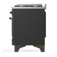 Ilve UM60FQNR3MGB Ilve Um60Fqnr3Mgb Majestic Iii 60 Inch Dual Fuel Range With 9 Burners And Griddle, Dual Function Burner Up To 25,000 Btu (Natural Gas, Solid Door, Graphite Matte, Burnished)