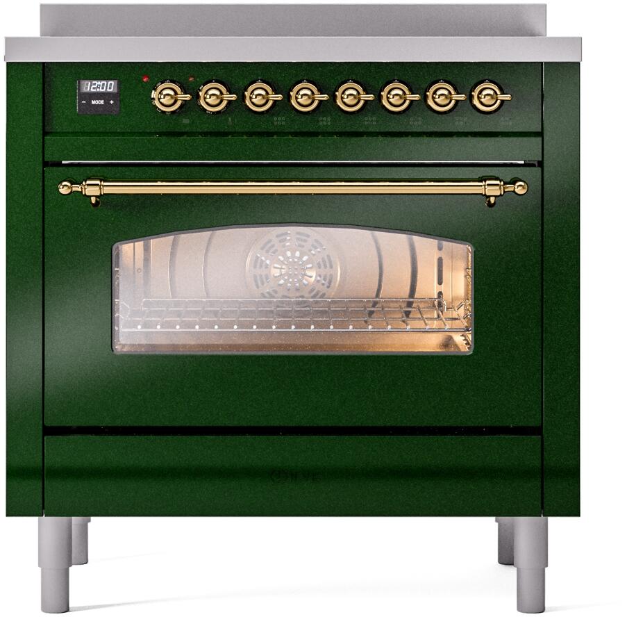 Ilve UPI366NMPEGG Nostalgie Ii 36 Inch Electric Freestanding Range In Emerald Green With Brass Trim