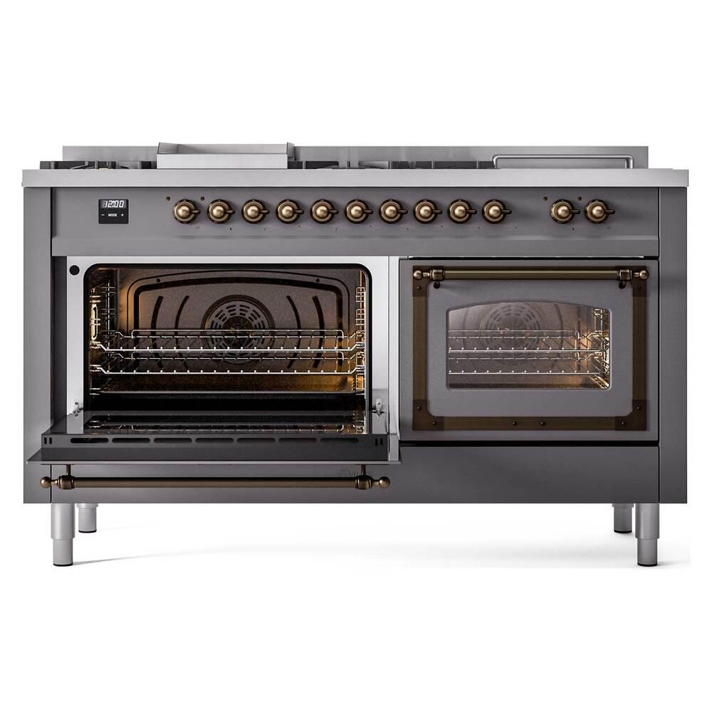 Ilve UN60FSNMPMGB Ilve Un60Fsnmpmgb Nostalgie Ii Noblesse 60" Dual Fuel Range (7 Sealed Burners + Griddle + French Top, Natural Gas, Triple Glass Door, Graphite Matte, Burnished)