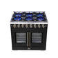 Forno FFSGS638736BLK Forno Capriasca 36 Inch Freestanding French Door Dual Fuel Range In Black With Antique Brass Accessories, 6 Burners, True Convection Oven