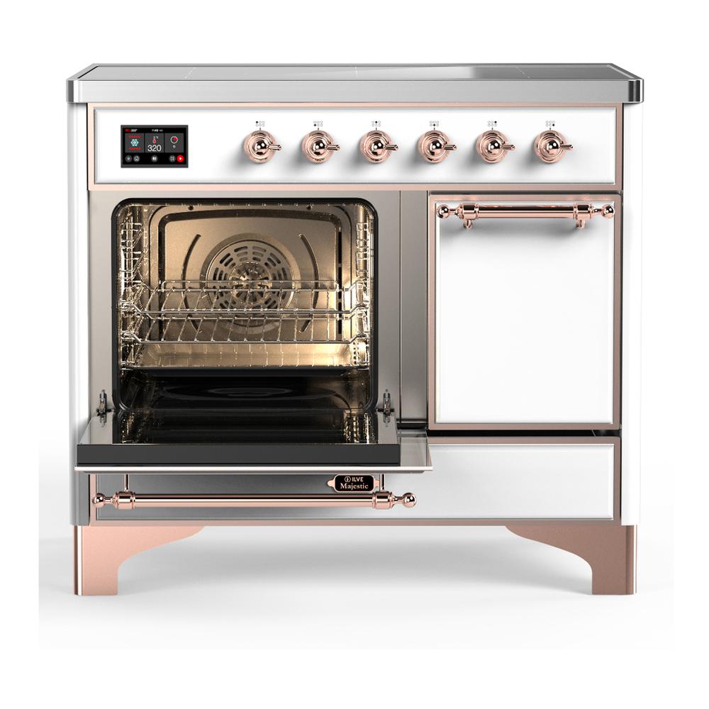 Ilve UMDIB40QNR3WHP Ilve Umdib40Qnr3Whp Majestic Iii 40 Inch Induction Range With 6 Elements, 3.82 Cu. Ft. Total Oven Capacity (Solid Door, White, Copper)