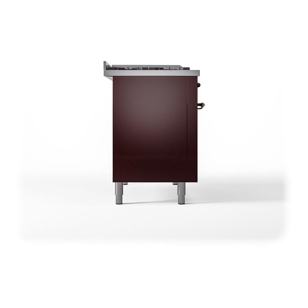 Ilve UN48FQNMPBUBLP Ilve Un48Fqnmpbublp Nostalgie Ii Noblesse 48" Dual Fuel Range (8 Sealed Burners + Griddle, Liquid Propane, Solid Door, Burgundy, Burnished)
