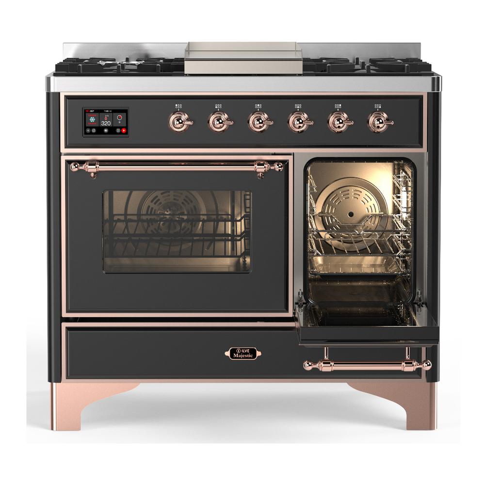 Ilve UMD40FNR3MGP Ilve Umd40Fnr3Mgp Majestic Iii 40 Inch Dual Fuel Range With 6 Burners And Griddle, Dual Function Burner Up To 25,000 Btu (Natural Gas, Triple Glass Door, Graphite Matte, Copper)
