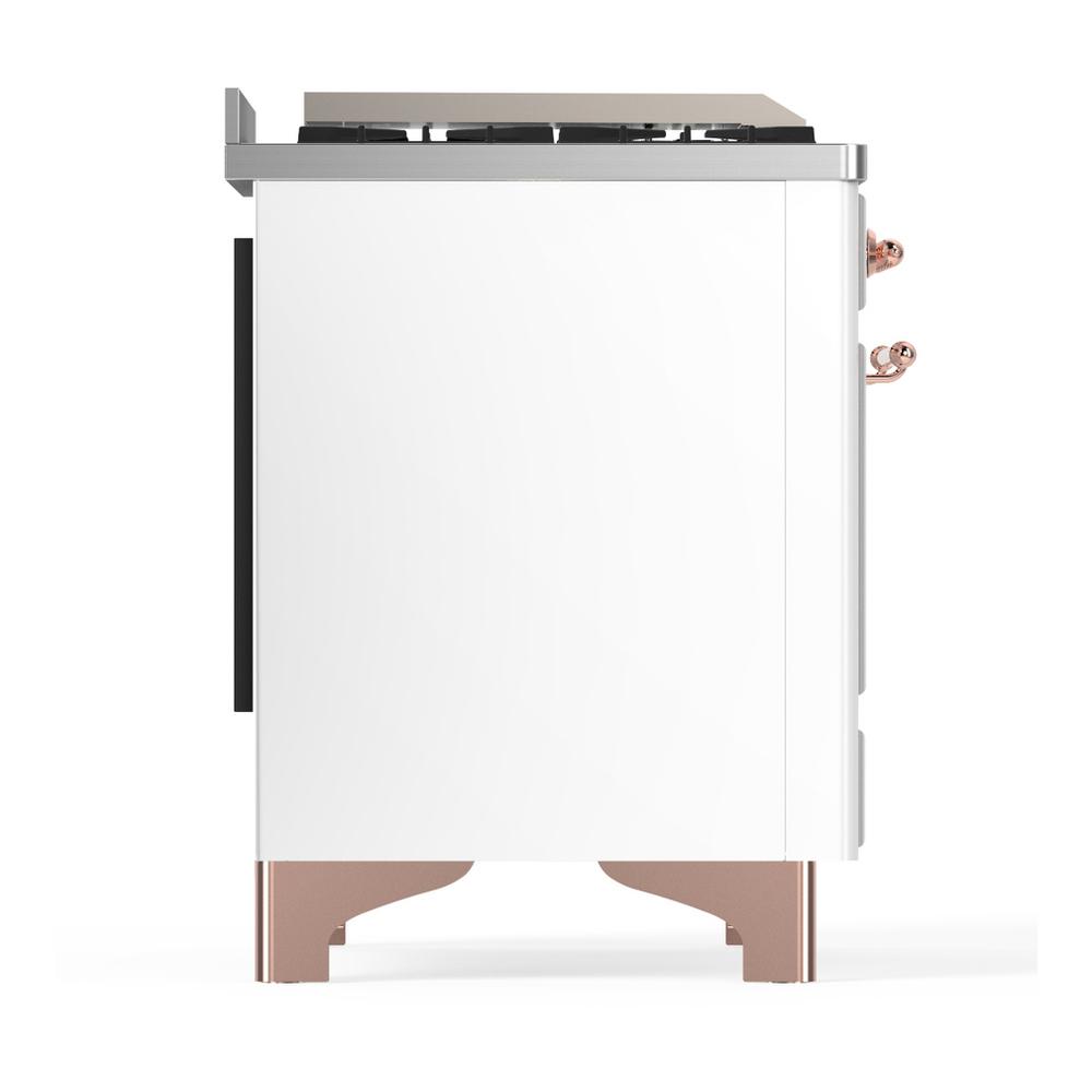 Ilve UM48FSNR3WHPLP Ilve Um48Fsnr3Whplp Majestic Iii 48 Inch Dual Fuel Range With 5 Black Brass Burners, Griddle And French Top, Dual Function Burner Up To 25,000 Btu (Liquid Propane, Triple Glass Door, White, Copper)