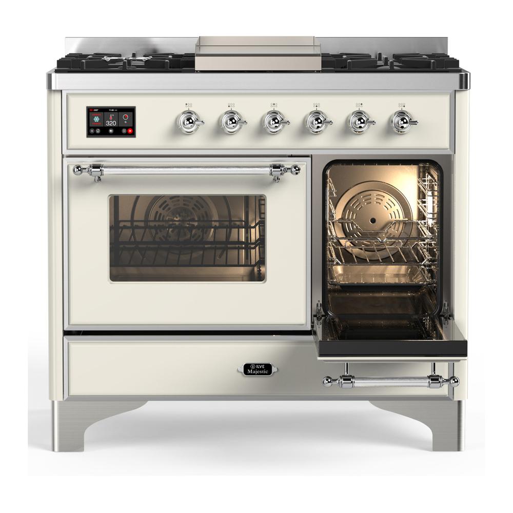 Ilve UMD40FNR3AWC Ilve Umd40Fnr3Awc Majestic Iii 40 Inch Dual Fuel Range With 6 Burners And Griddle, Dual Function Burner Up To 25,000 Btu (Natural Gas, Triple Glass Door, Antique White, Chrome)