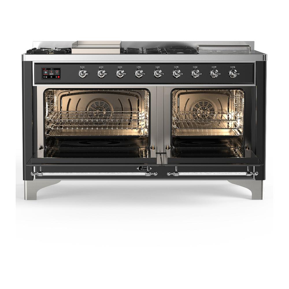 Ilve UM60FSQNR3MGC Ilve Um60Fsqnr3Mgc Majestic Iii 60 Inch Dual Fuel Range With 7 Burners, Griddle And French Top, Dual Function Burner With Up To 25,000 Btu (Natural Gas, Solid Door, Graphite Matte, Chrome)