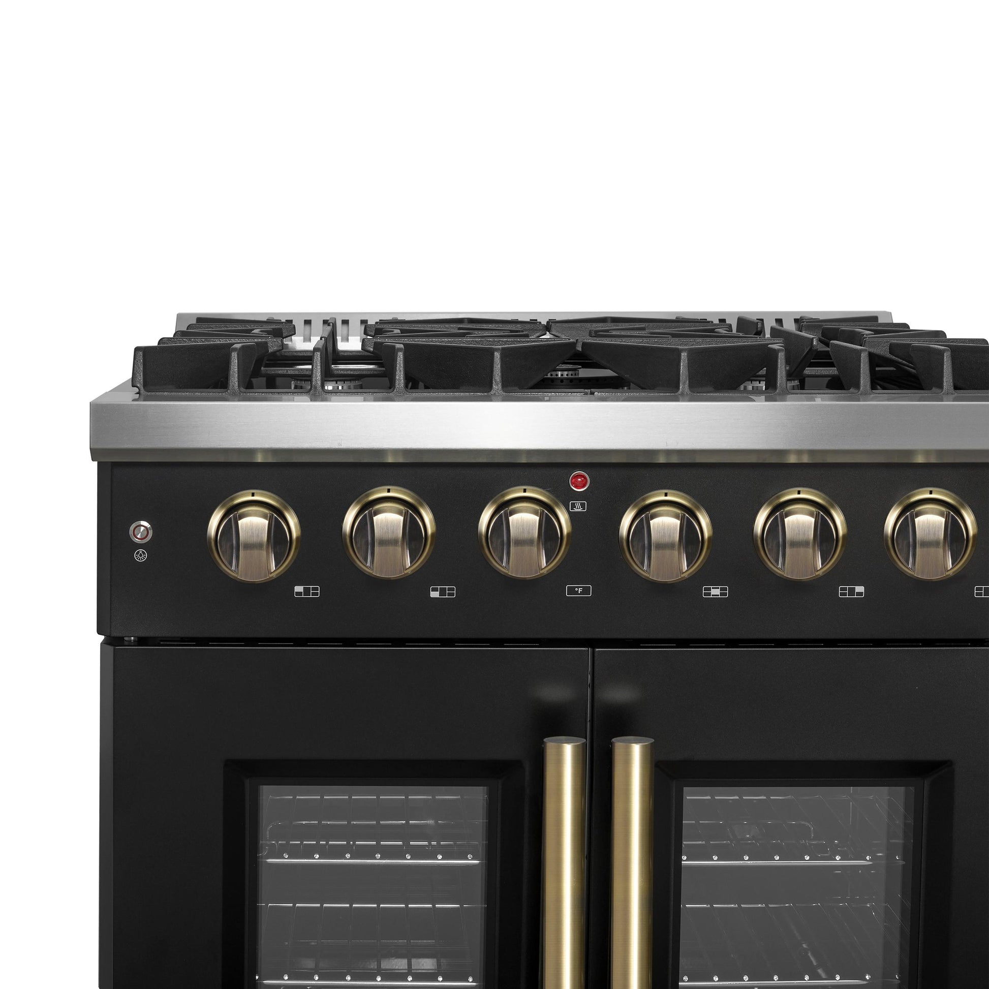 Forno FFSGS644430BLK Forno Galiano 30-Inch French Door Gas Range Black And Antique Brass Design, 5 Sealed Burners 68,000 Btu, 4.32 Cu.Ft. Convection Oven