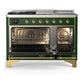 Ilve UM48FSNR3EGG Ilve Um48Fsnr3Egg Majestic Iii 48 Inch Dual Fuel Range With 5 Black Brass Burners, Griddle And French Top, Dual Function Burner Up To 25,000 Btu (Natural Gas, Triple Glass Door, Emerald Green, Brass)