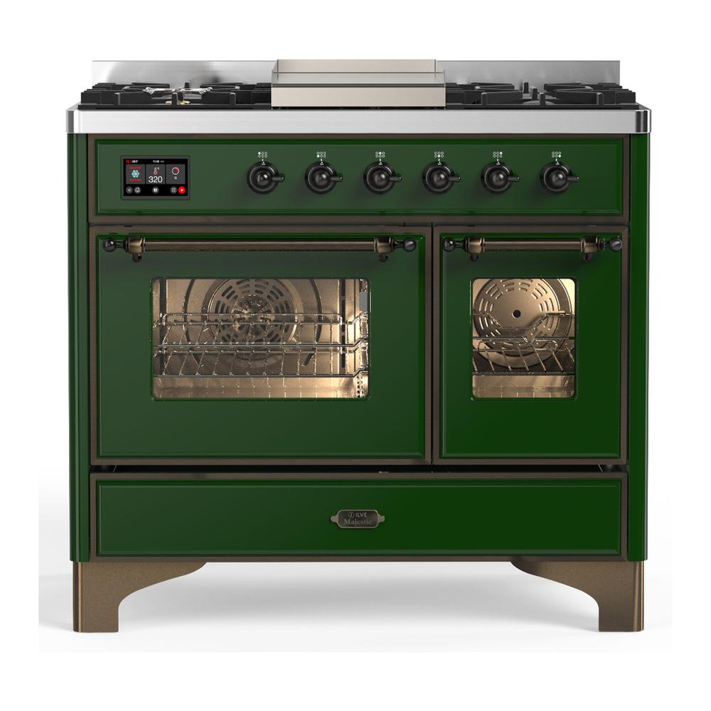 Ilve UMD40FNR3EGB Ilve Umd40Fnr3Egb Majestic Iii 40 Inch Dual Fuel Range With 6 Burners And Griddle, Dual Function Burner Up To 25,000 Btu (Natural Gas, Triple Glass Door, Emerald Green, Burnished)