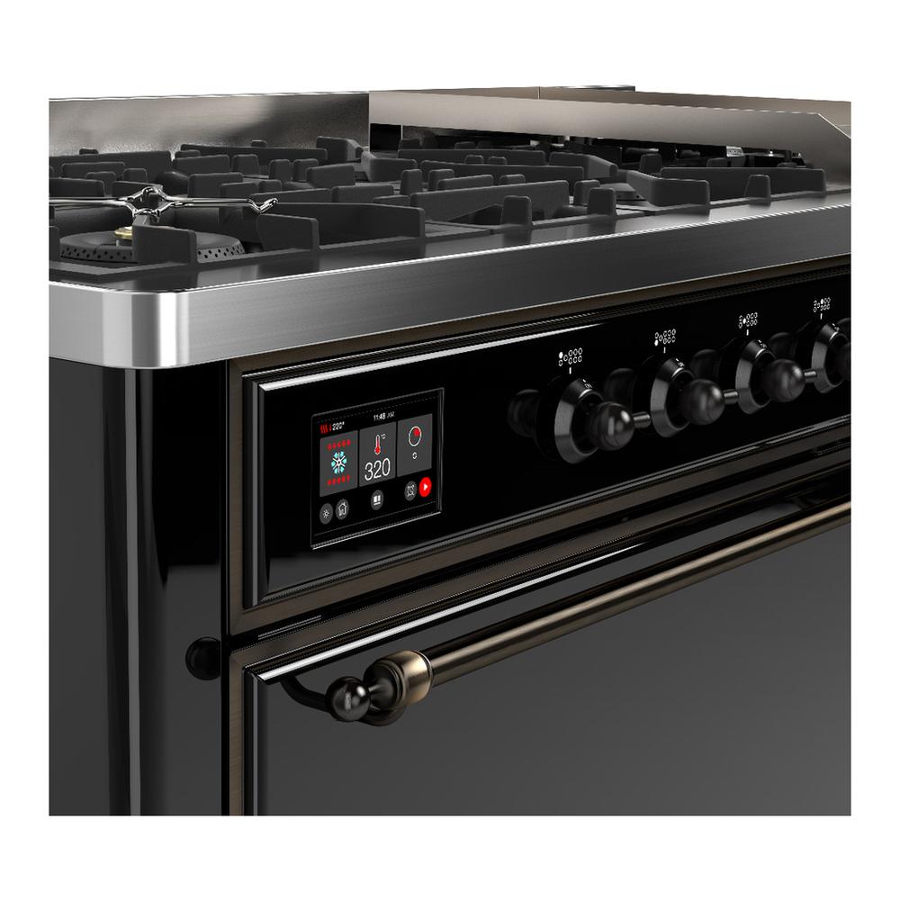 Ilve UM60FQNR3BKBLP Ilve Um60Fqnr3Bkblp Majestic Iii 60 Inch Dual Fuel Range With 9 Burners And Griddle, Dual Function Burner Up To 25,000 Btu (Liquid Propane, Solid Door, Glossy Black, Burnished)