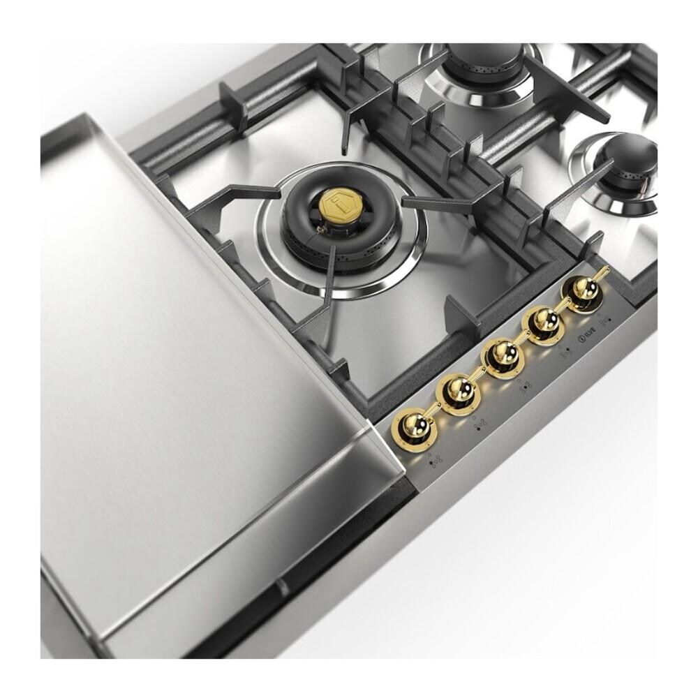 Ilve UHCPT95FNSSGLP Ilve Uhcpt95Fnssglp Nostalgie Ii 36 Inch Built-In Gas Cooktop With Total Black Brass Burners, In Stainless Steel (5 Sealed Burners + Griddle, Liquid Propane, Brass)
