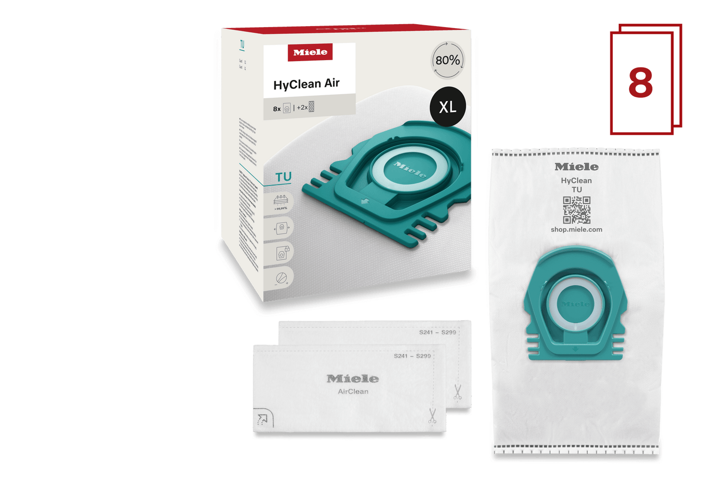 Miele TUXLHYCLEANAIR 8 Vacuum Bags At A Special Price - For Guard L1 And Guard S1.