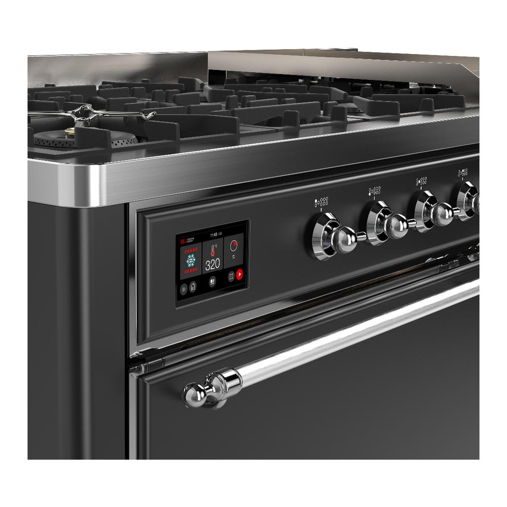 Ilve UM60FQNR3MGC Ilve Um60Fqnr3Mgc Majestic Iii 60 Inch Dual Fuel Range With 9 Burners And Griddle, Dual Function Burner Up To 25,000 Btu (Natural Gas, Solid Door, Graphite Matte, Chrome)