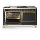 Ilve UM60FSQNR3MGGLP Ilve Um60Fsqnr3Mgglp Majestic Iii 60 Inch Dual Fuel Range With 7 Burners, Griddle And French Top, Dual Function Burner With Up To 25,000 Btu (Liquid Propane, Solid Door, Graphite Matte, Brass)
