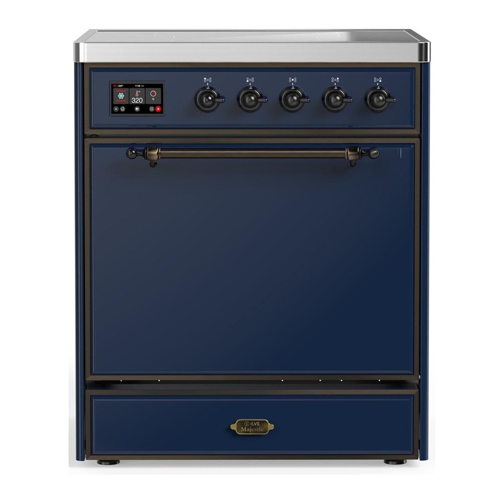 Ilve UMIB30QNR3MBB Ilve Umib30Qnr3Mbb Majestic Iii 30 Inch Induction Range With 4 Elements, 4 Cu. Ft. Oven Capacity (Solid Door, Midnight Blue, Burnished)