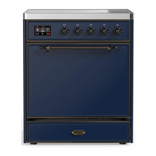 Ilve UMIB30QNR3MBB Ilve Umib30Qnr3Mbb Majestic Iii 30 Inch Induction Range With 4 Elements, 4 Cu. Ft. Oven Capacity (Solid Door, Midnight Blue, Burnished)