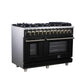 Forno FFSGS612548BLK Forno Massimo 48 Inch Freestanding Dual Fuel Range In Black With Antique Brass Accessories, 8 Burners, 6.58 Cu. Ft. Convection Oven