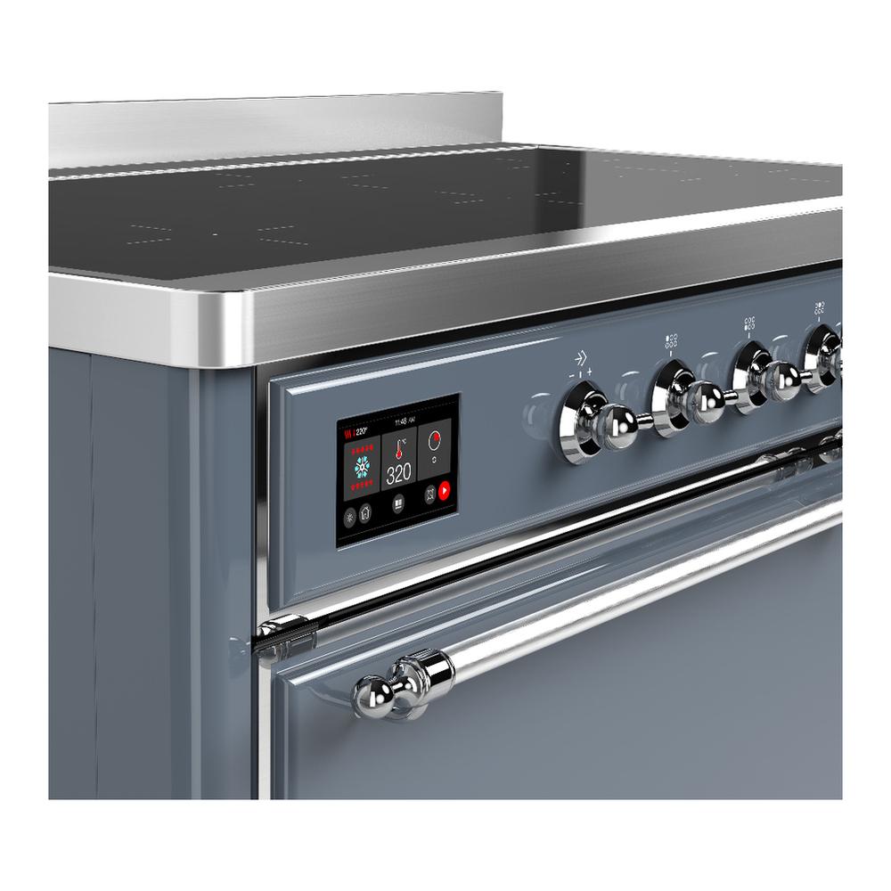 Ilve UMIB48QNR3BGC Ilve Umib48Qnr3Bgc Majestic Iii 48 Inch Induction Range With 6 Elements, 5.02 Cu. Ft. Total Oven Capacity (Solid Door, Blue Grey, Chrome)