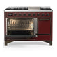 Ilve UM48FQNR3BUB Ilve Um48Fqnr3Bub Majestic Iii 48 Inch Dual Fuel Range With 8 Burners And Griddle, Dual Function Burner Up To 25,000 Btu (Natural Gas, Solid Door, Burgundy, Burnished)