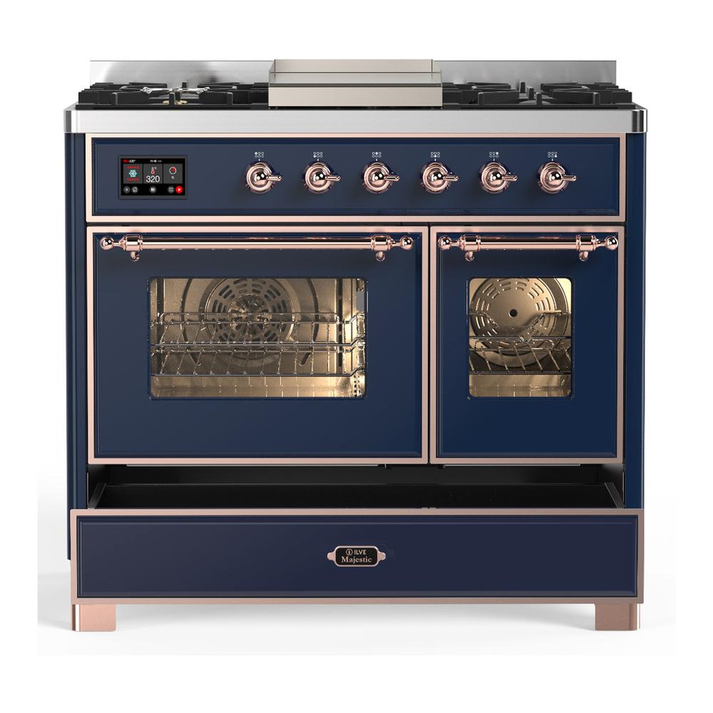 Ilve UMD40FNR3MBP Ilve Umd40Fnr3Mbp Majestic Iii 40 Inch Dual Fuel Range With 6 Burners And Griddle, Dual Function Burner Up To 25,000 Btu (Natural Gas, Triple Glass Door, Midnight Blue, Copper)