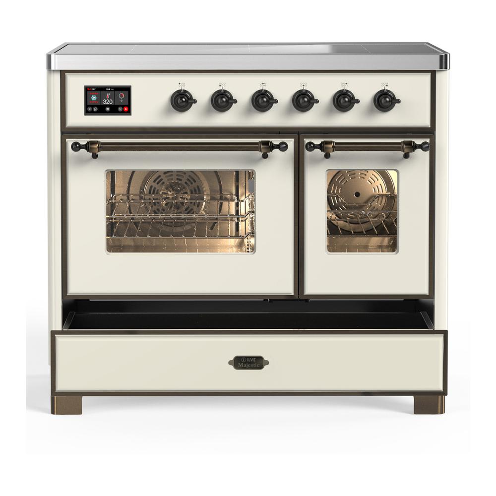 Ilve UMDIB40NR3AWB Ilve Umdib40Nr3Awb Majestic Iii 40 Inch Induction Range With 6 Elements, 3.82 Cu. Ft. Total Oven Capacity (Triple Glass Door, Antique White, Burnished)