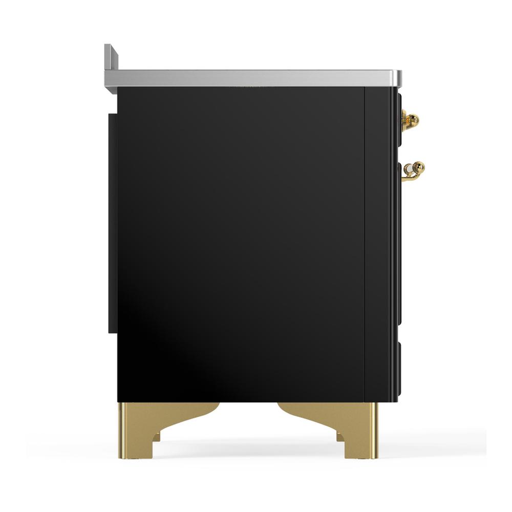 Ilve UMIB48QNR3BKG Ilve Umib48Qnr3Bkg Majestic Iii 48 Inch Induction Range With 6 Elements, 5.02 Cu. Ft. Total Oven Capacity (Solid Door, Glossy Black, Brass)