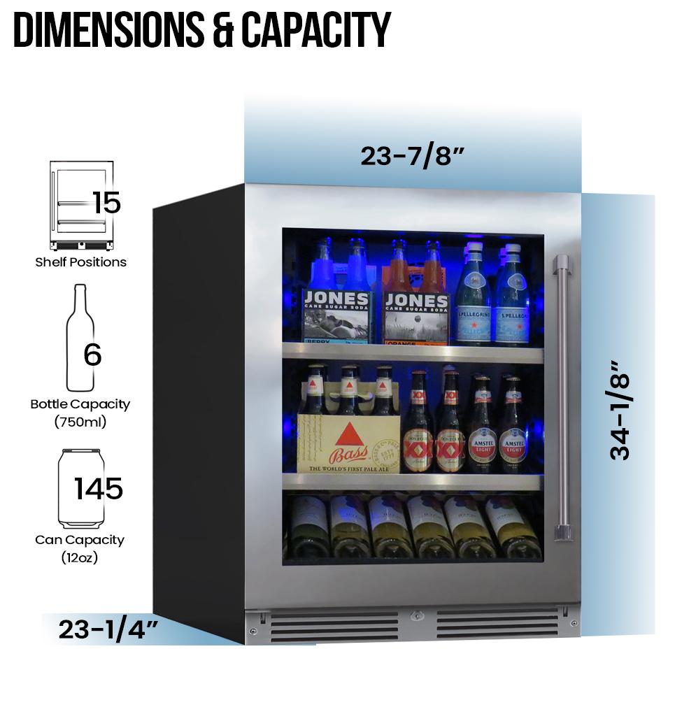 Xo Appliance XOU24BCGSX 24" Beverage Center, Stainless Steel Glass, Field Reversible Hinge