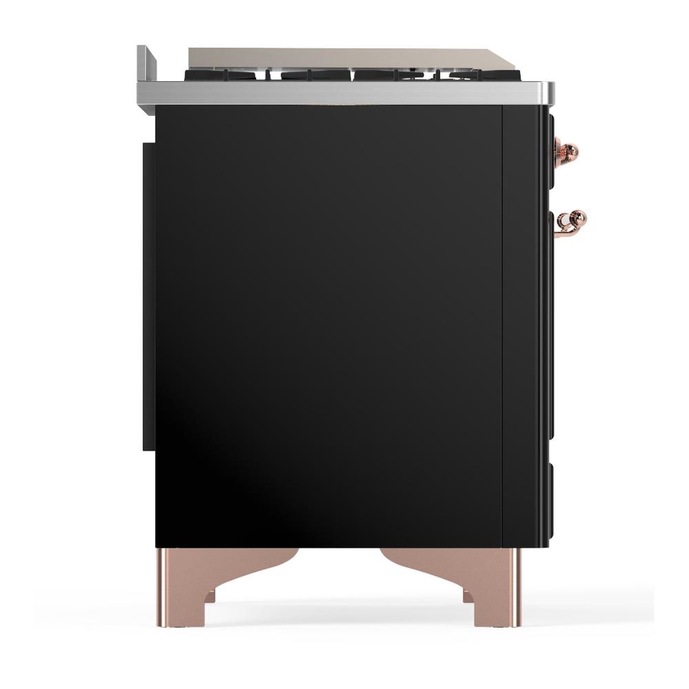 Ilve UM60FQNR3BKPLP Ilve Um60Fqnr3Bkplp Majestic Iii 60 Inch Dual Fuel Range With 9 Burners And Griddle, Dual Function Burner Up To 25,000 Btu (Liquid Propane, Solid Door, Glossy Black, Copper)