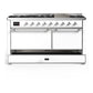 Ilve UM60FQNR3WHC Ilve Um60Fqnr3Whc Majestic Iii 60 Inch Dual Fuel Range With 9 Burners And Griddle, Dual Function Burner Up To 25,000 Btu (Natural Gas, Solid Door, White, Chrome)