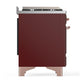 Ilve UMD40FNR3BUP Ilve Umd40Fnr3Bup Majestic Iii 40 Inch Dual Fuel Range With 6 Burners And Griddle, Dual Function Burner Up To 25,000 Btu (Natural Gas, Triple Glass Door, Burgundy, Copper)