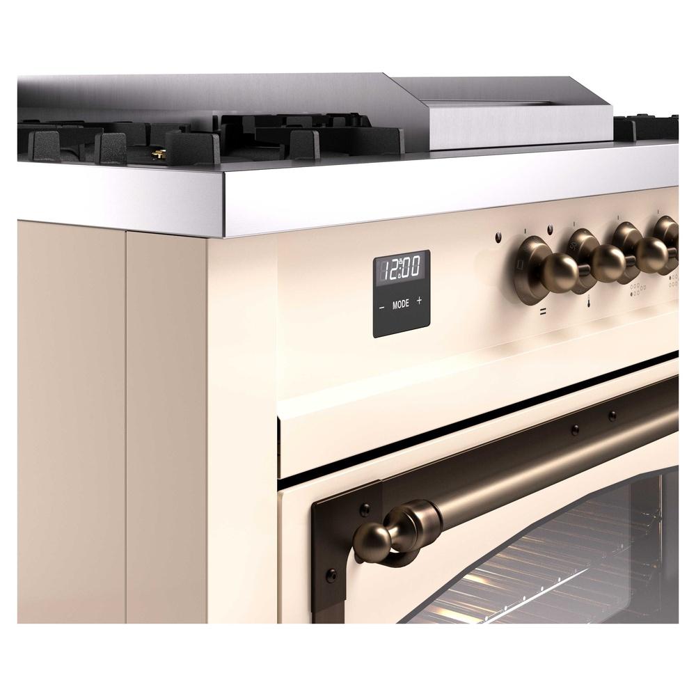 Ilve UN60FSNMPAWB Ilve Un60Fsnmpawb Nostalgie Ii Noblesse 60" Dual Fuel Range (7 Sealed Burners + Griddle + French Top, Natural Gas, Triple Glass Door, Antique White, Burnished)