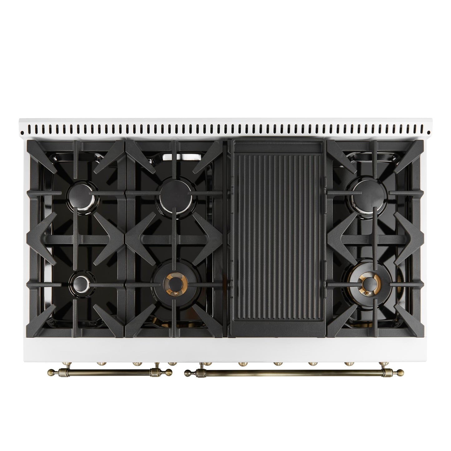 Forno FFSGS621948WHT Forno Antico 48-Inch Freestanding Gas Range, White, Antique Brass Design, 8 Burners, Griddle, Double Ovens, Energy Efficient