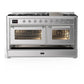 Ilve UM60FNR3SSCLP Ilve Um60Fnr3Ssclp Majestic Iii 60 Inch Dual Fuel Range With 9 Burners And Griddle, Dual Function Burner Up To 25,000 Btu (Liquid Propane, Triple Glass Door, Stainless Steel, Chrome)
