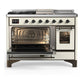 Ilve UM48FSNR3AWB Ilve Um48Fsnr3Awb Majestic Iii 48 Inch Dual Fuel Range With 5 Black Brass Burners, Griddle And French Top, Dual Function Burner Up To 25,000 Btu (Natural Gas, Triple Glass Door, Antique White, Burnished)