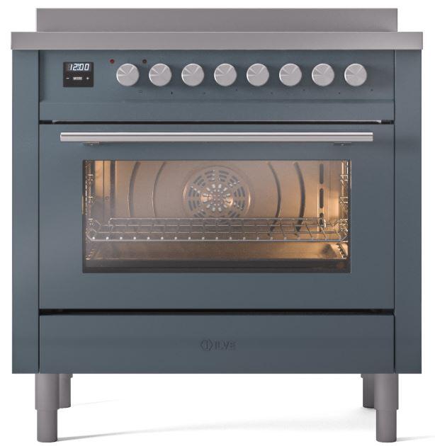 Ilve UPI366WMPBG Professional Plus Ii 36 Inch Electric Freestanding Range In Blue Grey With Trim