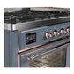 Ilve UM60FNR3BGPLP Ilve Um60Fnr3Bgplp Majestic Iii 60 Inch Dual Fuel Range With 9 Burners And Griddle, Dual Function Burner Up To 25,000 Btu (Liquid Propane, Triple Glass Door, Blue Grey, Copper)