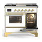 Ilve UMD40FNR3WHG Ilve Umd40Fnr3Whg Majestic Iii 40 Inch Dual Fuel Range With 6 Burners And Griddle, Dual Function Burner Up To 25,000 Btu (Natural Gas, Triple Glass Door, White, Brass)
