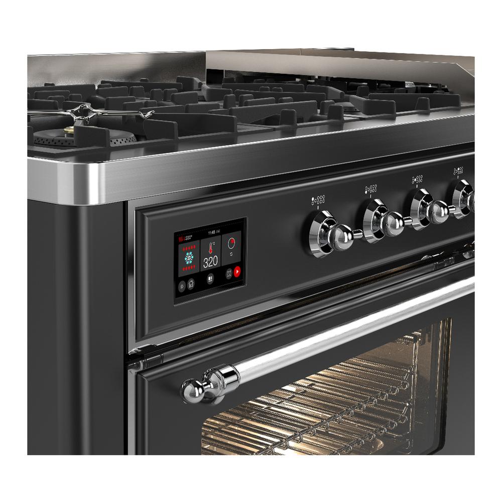 Ilve UM60FNR3MGC Ilve Um60Fnr3Mgc Majestic Iii 60 Inch Dual Fuel Range With 9 Burners And Griddle, Dual Function Burner Up To 25,000 Btu (Natural Gas, Triple Glass Door, Graphite Matte, Chrome)