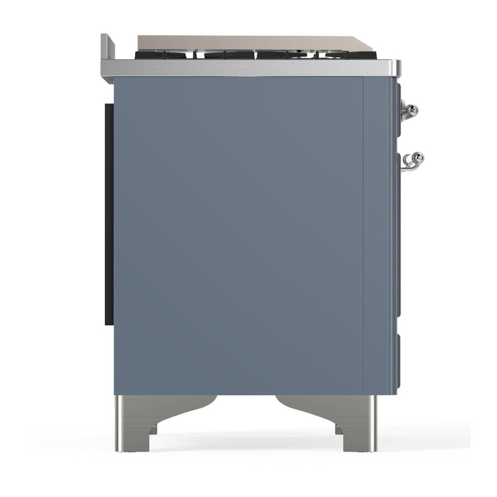 Ilve UM60FNR3BGC Ilve Um60Fnr3Bgc Majestic Iii 60 Inch Dual Fuel Range With 9 Burners And Griddle, Dual Function Burner Up To 25,000 Btu (Natural Gas, Triple Glass Door, Blue Grey, Chrome)