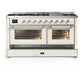 Ilve UM60FNR3AWC Ilve Um60Fnr3Awc Majestic Iii 60 Inch Dual Fuel Range With 9 Burners And Griddle, Dual Function Burner Up To 25,000 Btu (Natural Gas, Triple Glass Door, Antique White, Chrome)